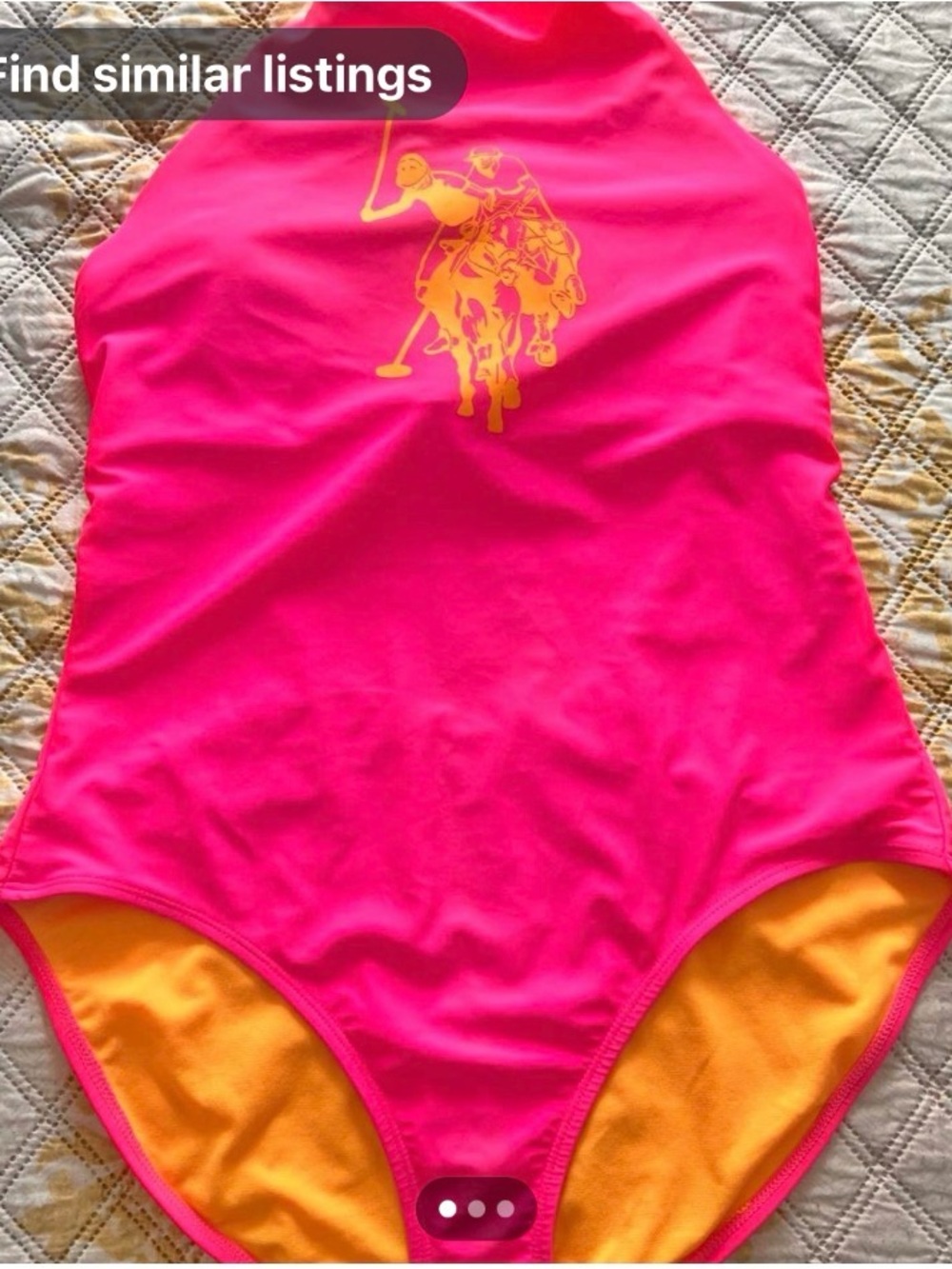 U.S. Polo Assn. Hot Pink One-Piece Swimsuit with Yellow Logo and Lining